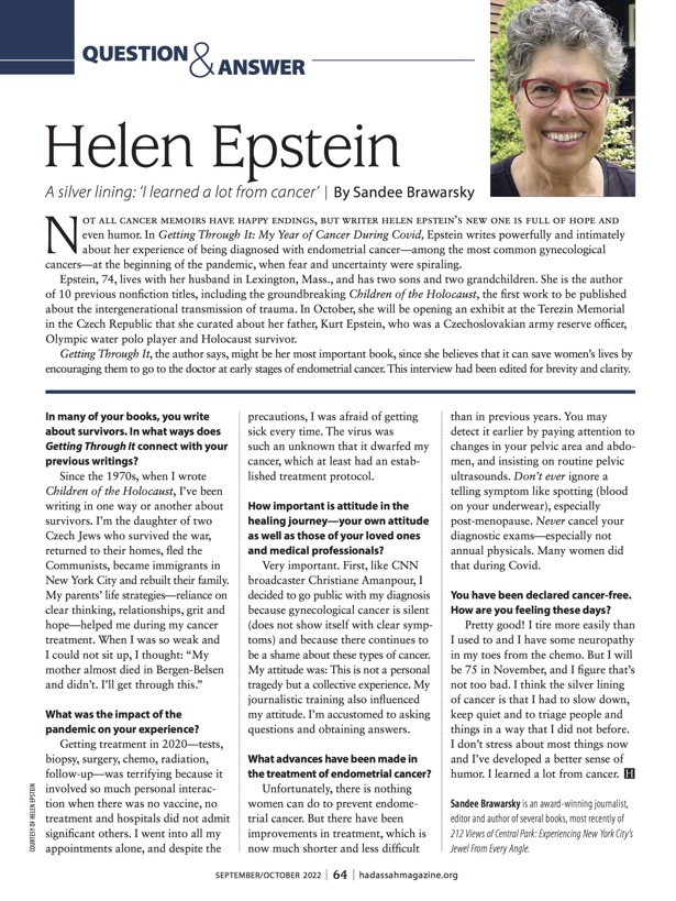 Hadassah_SepOct_2022 page 64 Helen Epstein interview by Sandee Brawarsky copy